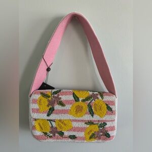 NWT Beaded Lemon Shoulder Bag Pink & Yellow VIRAL